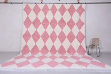 Pink and White Harlequin Moroccan Rug - Handmade Wool Carpet