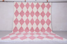 Pink and White Harlequin Moroccan Rug - Handmade Wool Carpet