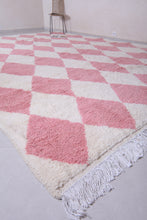 Pink and White Harlequin Moroccan Rug - Handmade Wool Carpet