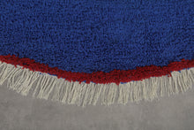 Round Moroccan Wool Rug - Blue Handmade Carpet with Fringe