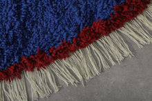 Round Moroccan Wool Rug - Blue Handmade Carpet with Fringe