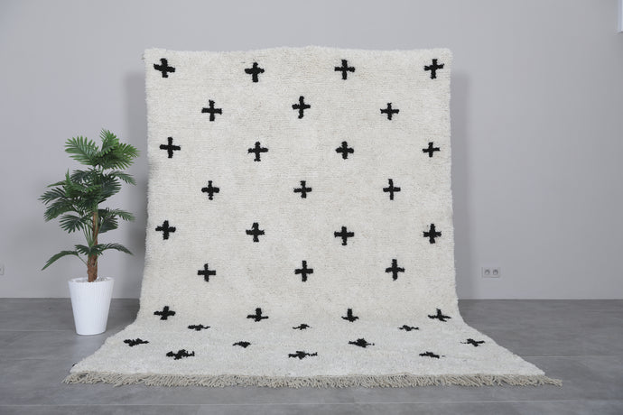 Handwoven Moroccan Rug with Black Crosses - Custom Wool Rug