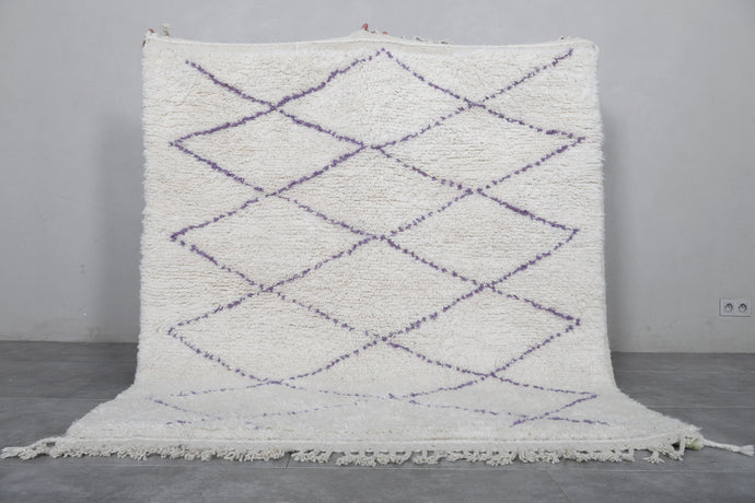 Plush Handmade Wool Rug with Purple Diamond Patterns