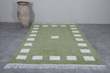 Olive Green Moroccan Wool Rug - Handwoven Berber Carpet with Geometric Charm