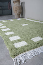 Olive Green Moroccan Wool Rug - Handwoven Berber Carpet with Geometric Charm