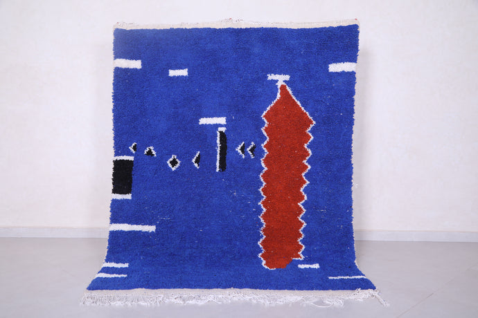 Moroccan Berber Blue and Red Rug - Handmade Wool Carpet