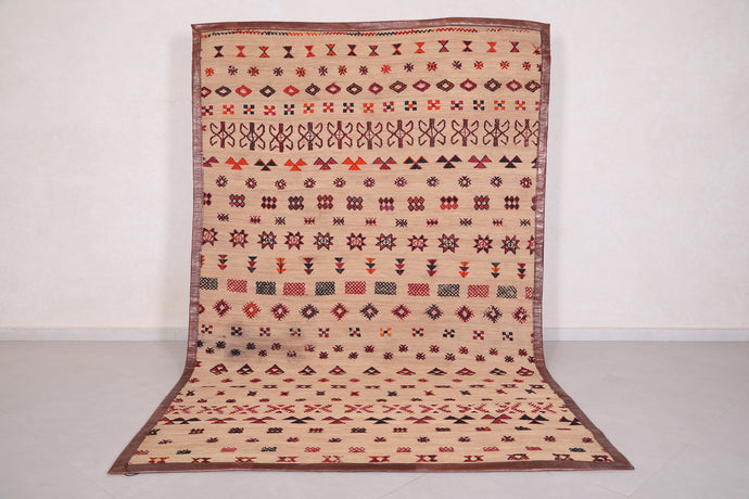 Moroccan Hassira Rug - 6.2 x 9.7 Feet | Traditional Geometric Design