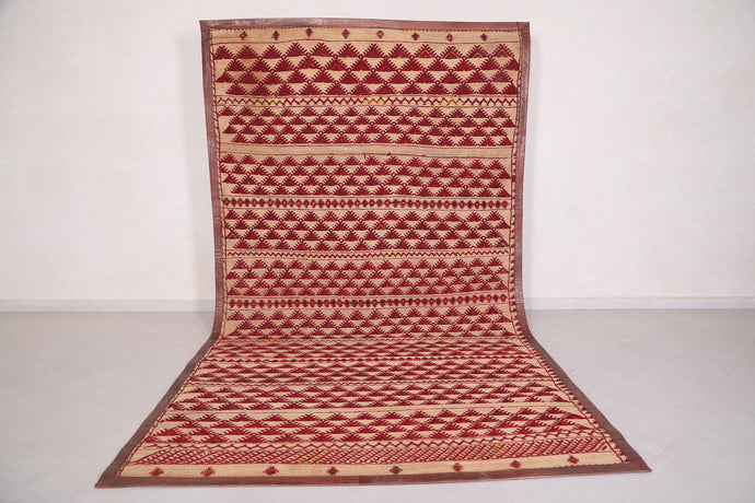 Moroccan Hassira Rug - 6 x 11.1 Feet | Handwoven Red and Beige