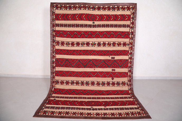 Moroccan Hassira Mat - 5.7 FT X 8.7 FT | Handcrafted Tribal Design