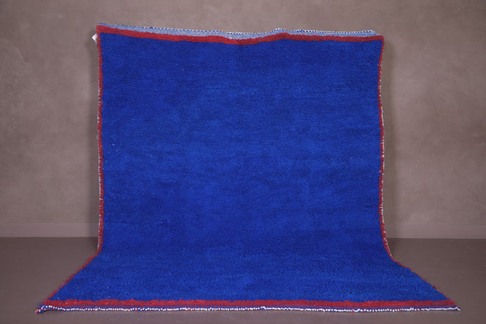 Red-Bordered Custom Moroccan Rug - Handmade Berber Blue Carpet