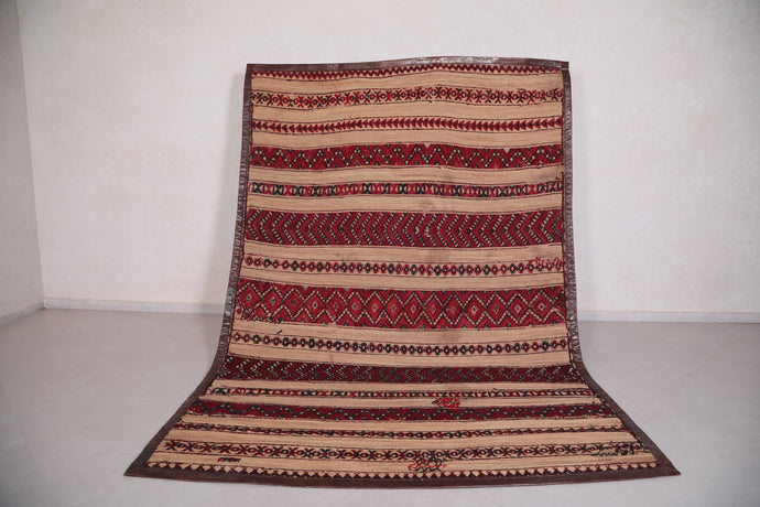 Moroccan Hassira Straw Rug - 7.2 x 10.2 Feet | Handwoven Vintage Mat